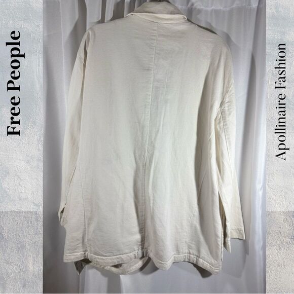 Free People Simply Perfect Women's Stone Linen Blazer Large NWT - Picture 5 of 6